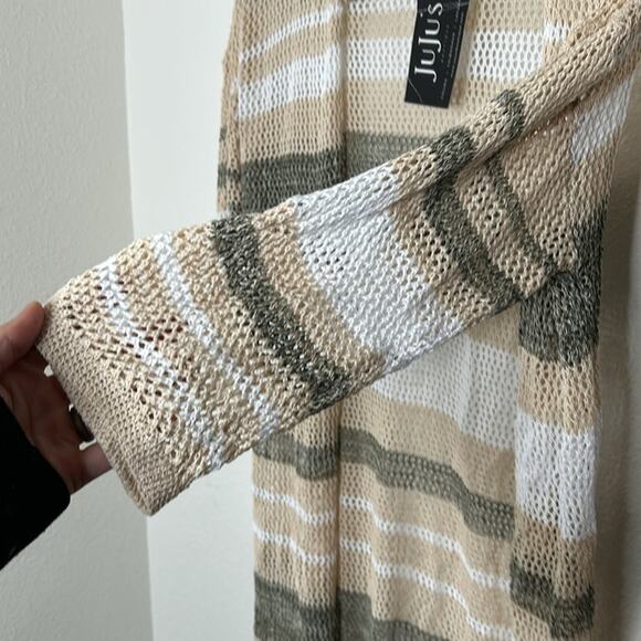 Loveriche Open Stitch Striped Long Tan Open Weave Longline Cardigan Duster Sz S - Picture 4 of 8